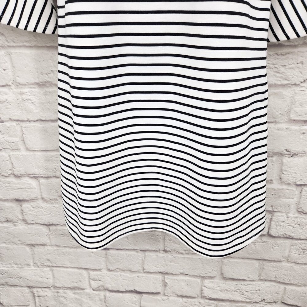Skies Are Blue Black White Striped V Neck 3/4 Sleeve Tunic Shift Dress Women's M - Picture 4 of 12